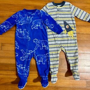 Carter’s 12M Bear Footie Pajamas | Set of 2 | Like-new Blue, Striped Bodysuits